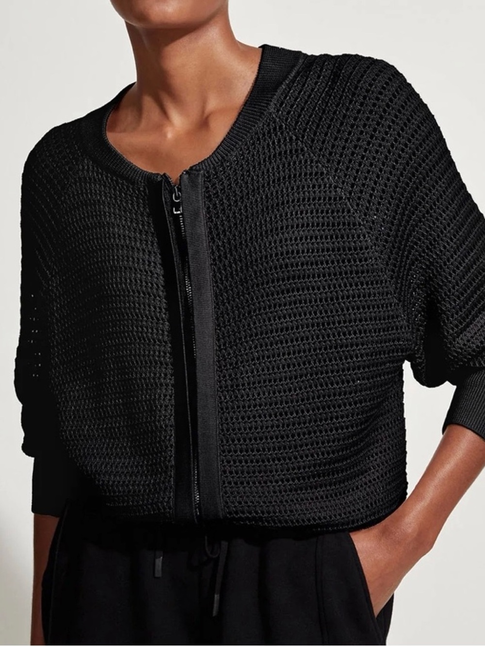 Varley Cameron Knit Cardigan Sweater Womens Large Open Knit Full Zip